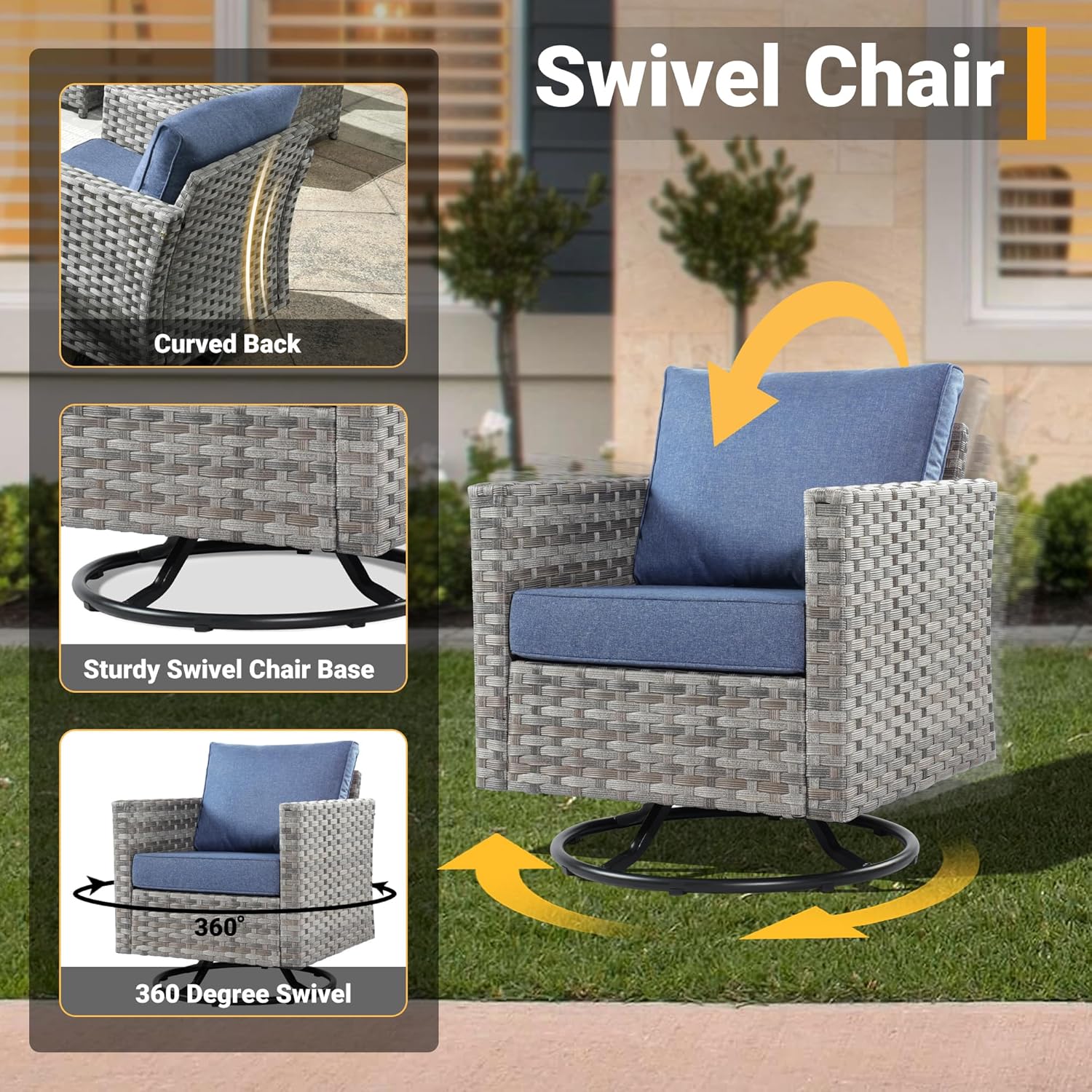 9 Pieces Outdoor Patio Furniture Set Wicker Sectional Sofa with Rocking Chair Tea Table Patio Rattan Conversation Chair Sofa Set