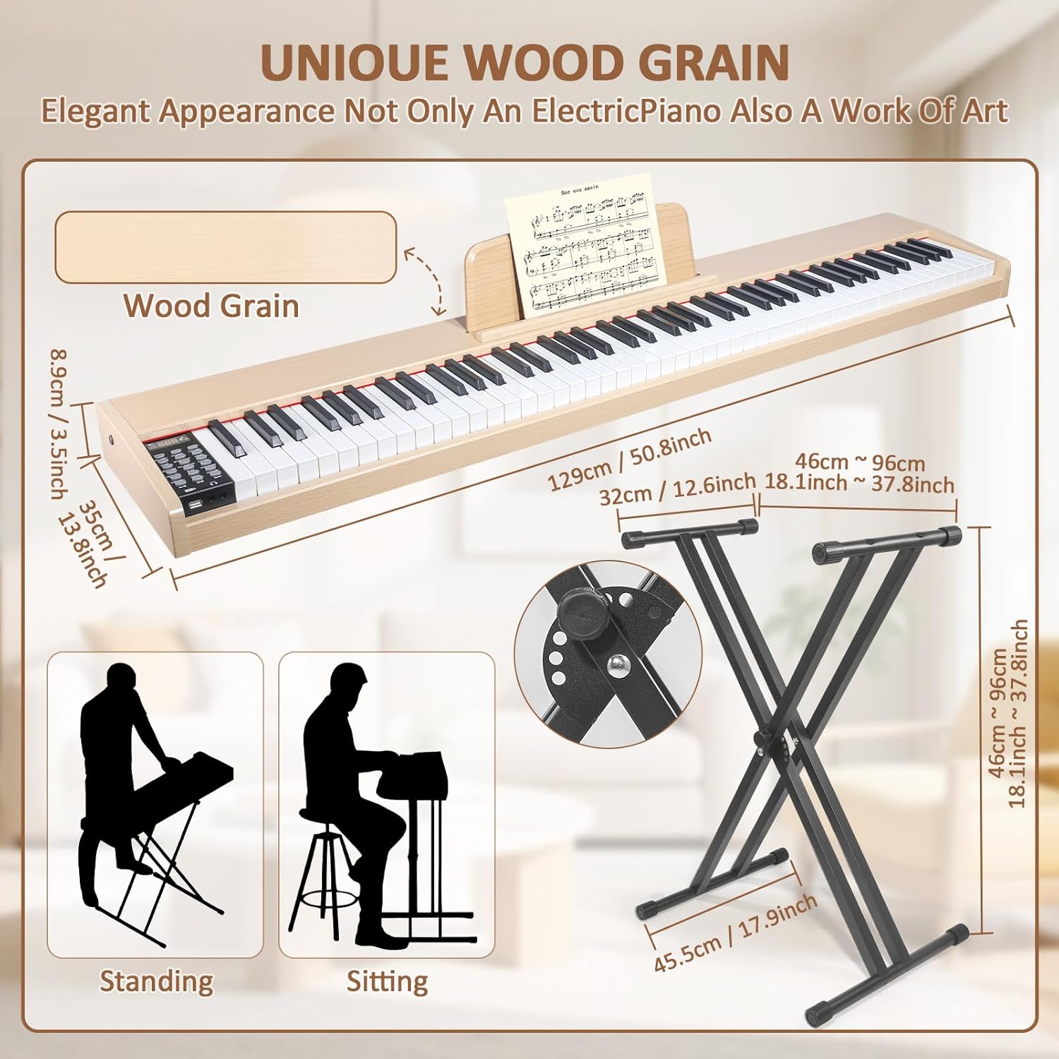 88 Key Digital Piano Keyboard,88 Key Full Size Weighted Hammer Action Electric Keyboard Piano with 200 Rhythms,200 Tones, Piano Keyboard with Stand, TriplePedal,Headphone, Carrying Bag