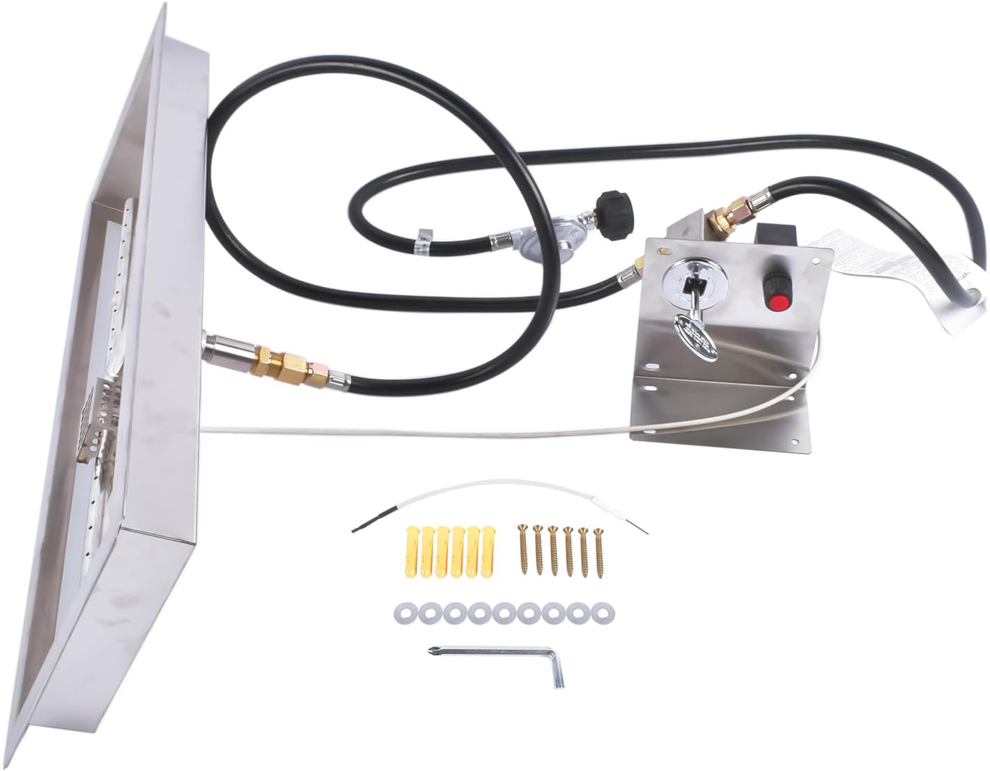 Drop-in Fire Pit Pan, Rectangular Stainless Steel Fire Pit Burner Kit, Propane Gas Fire Pan 120,000 BTU with H-Burner for Indoor or Outdoor Use (Rectangular, 24 x 8 inch)