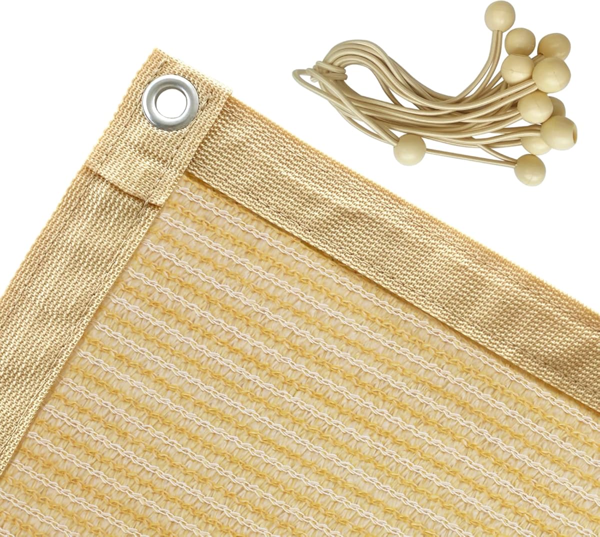 Shatex 90% Shade Fabric Sun Shade Cloth 12’ x 20’ Wheat Taped Edge with Grommets Sun-Block Mesh Shade for Pergola Cover Canopy,12 Bungee Balls