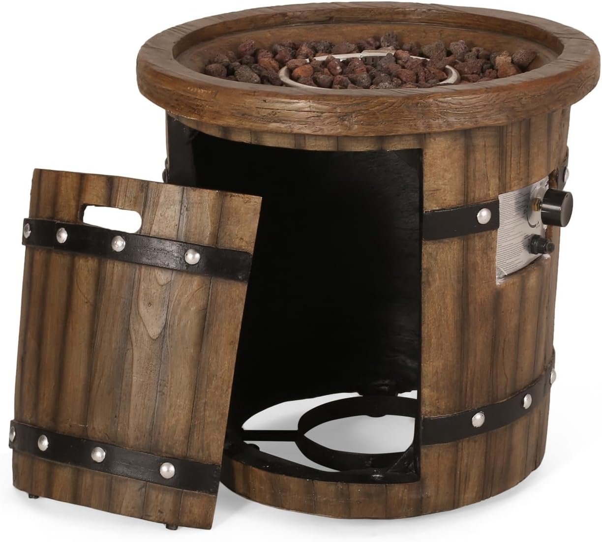 Penau Round 25 Inch MGO Fire Pit - 40,000 BTU Propane Outdoor Heating for Patio Gatherings in Dark Brown