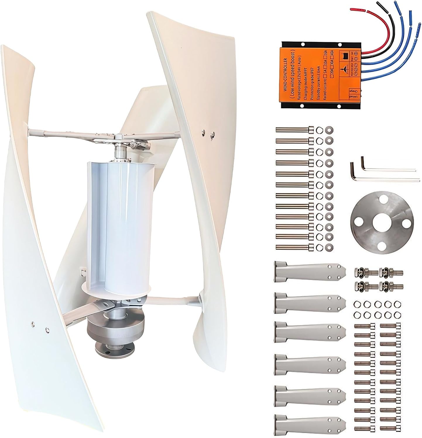 Vertical Axis Wind Turbine Generator Kit, 100W/200W/300W 12V/24V Maglev Wind Power System with Intelligent Controller for Home, Marine & RV Use 300W