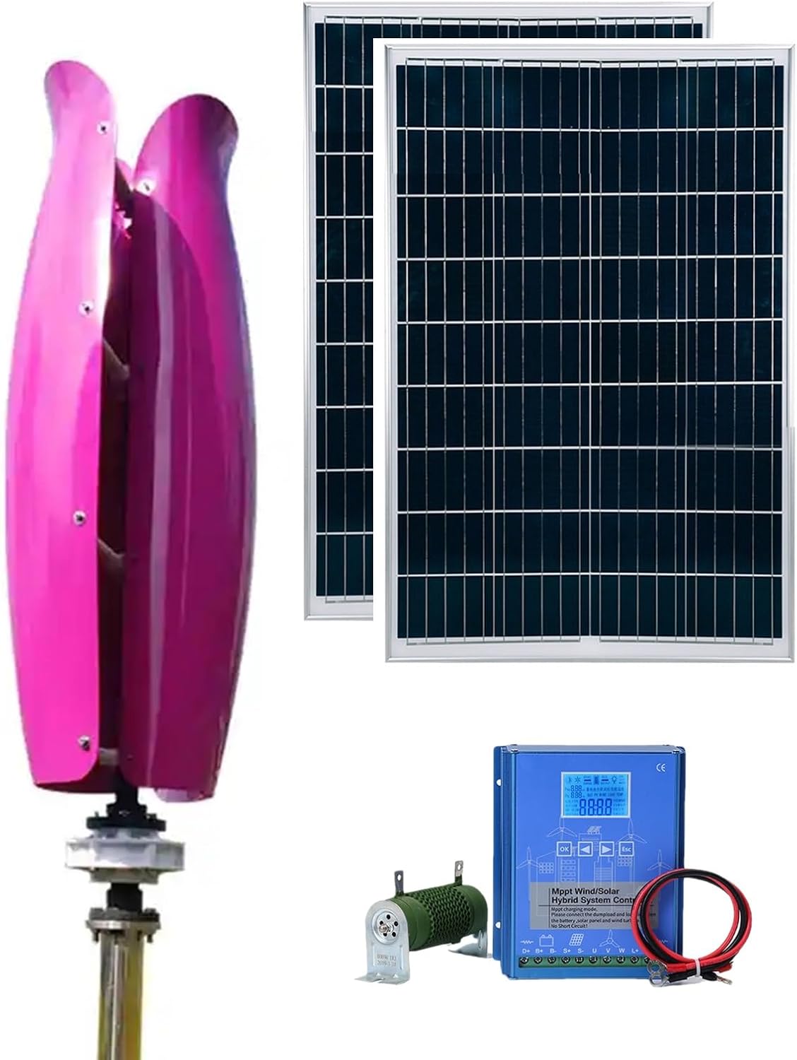 5KW Tulip Type Wind Turbine 12v 24v 48v Vertical Axis Wind Turbine Set Breeze Start Wind and Solar Complementary Power Generation System (Color : Purple, Size : 48V)