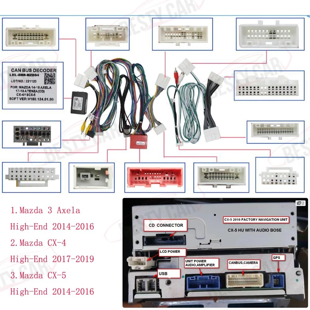 16pin Car Stereo Radio Power Retrofit Wiring Harness Adatper fits for Mazda 3 Atenza CX-4 Axela CX-5 with Amplifier