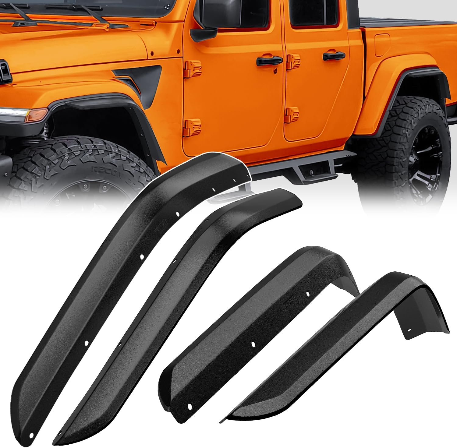 Nilight Fender Flares Extensions Set fit for 2020 2021 2022 2023 2024 2025 Gladiator JT (Only for Low Wheel Arches) Off-Road Widened Front Rear Flat 4 PCS