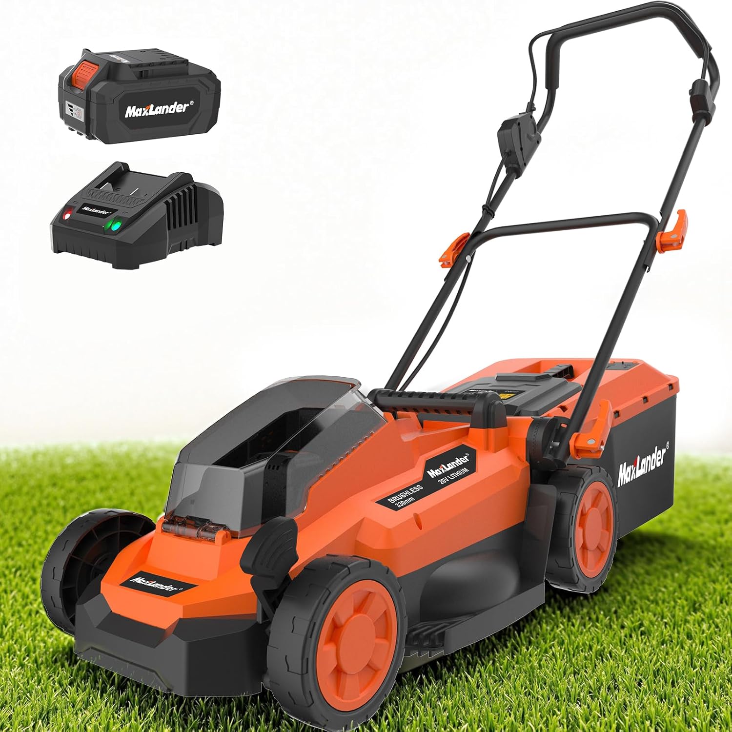 Maxlander Lawn Mowers, 13 Inch Electric Lawn Mower Cordless, 20V 2-in-1 Battery Powered Lawn Mower with Brushless Motor, 5-Position Height Adjustment, Battery and Charger Included