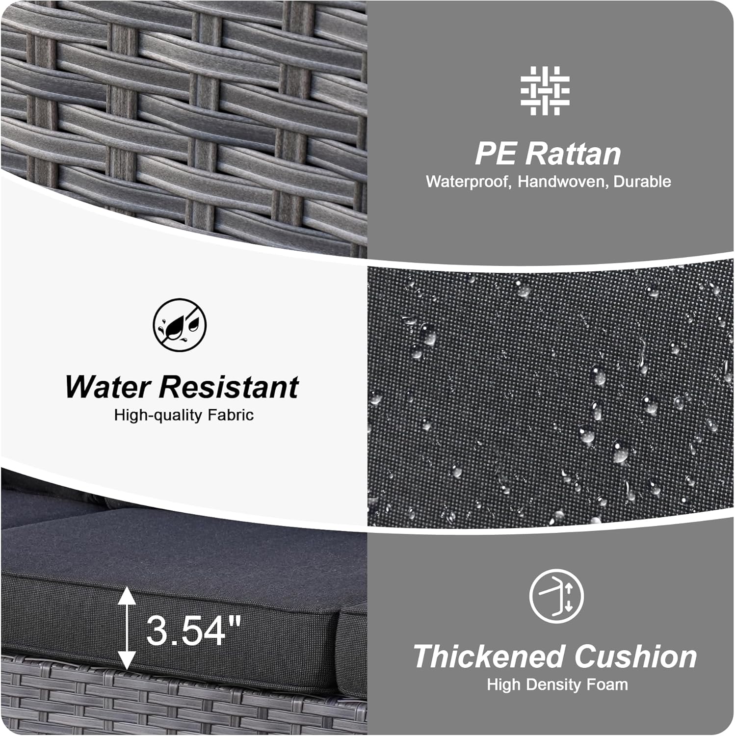 HOOOWOOO Outdoor Patio Furniture Set with Large Propane Fire Pit Table,8 Piece Modern Wicker Sofa Couch Set w Swivel Chair, Outside Weather Resistant Conversation Seating Set w Tile Back(Black)