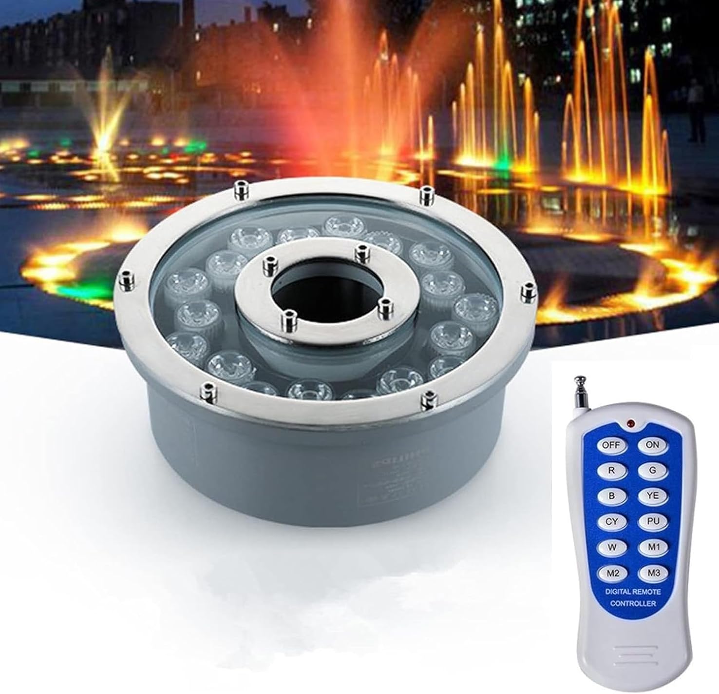 Submersible RGB Lights - LED Ring Fountain Lamp, Waterproof IP68 Embedded Fountain Pool Spotlight, Stainless Steel Color Landscape Lights, 12/24V Park Square LED Underwater Light(24W(24V))