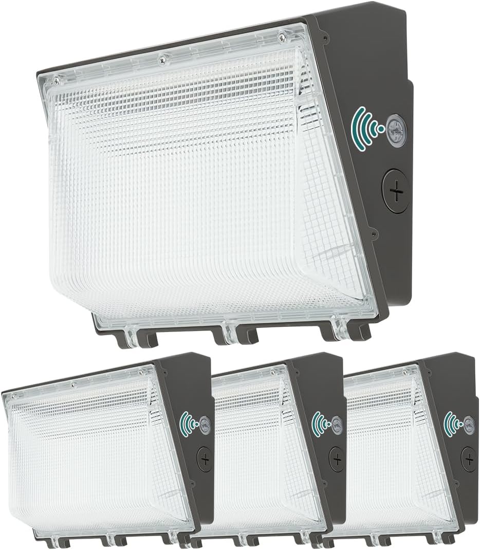 kadision 120W LED Wall Pack Light with Dusk-to-Dawn Photocell, 13200LM 5000K Daylight 100-277V, Waterproof Commercial Outdoor Security Lights for Parking Lot, Yard, ETL Listed, 4-Pack