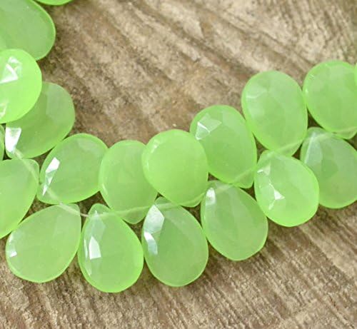 Chalcedony Briolettes Set of 10 Apple Green Chalcedony 11.5mm to 14.5mm Peridot Green Gemstone Briolettes