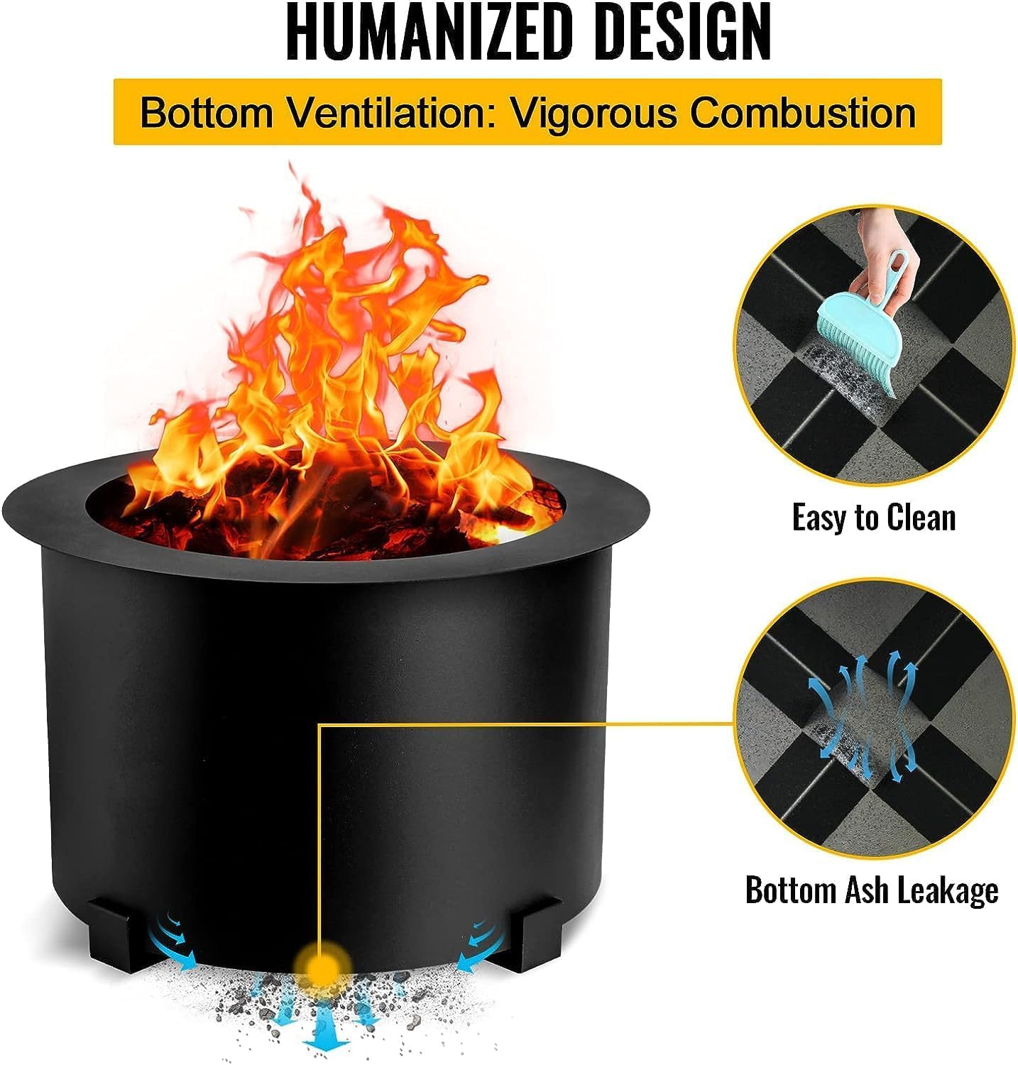 smokeless fire Pit Outdoor Wood Burning, 21.5-23.6 inch Steel Double Flame fire Pit Large Portable Stove Bonfire for Outside, Backyard, Camping, Picnic, Garden w/ 1 pokers and Cover,Black,21.5 inch