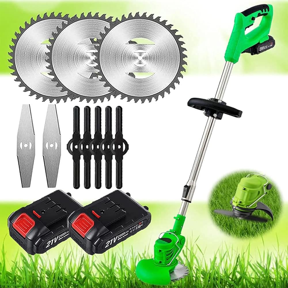 Cordless Lawnmower and Lawn Mower, Wire Lawnmower with Blades, Lawnmower for Trimming Bushes, Pruning and Finishing Lawn, Garden, Weed with 2 Batterie