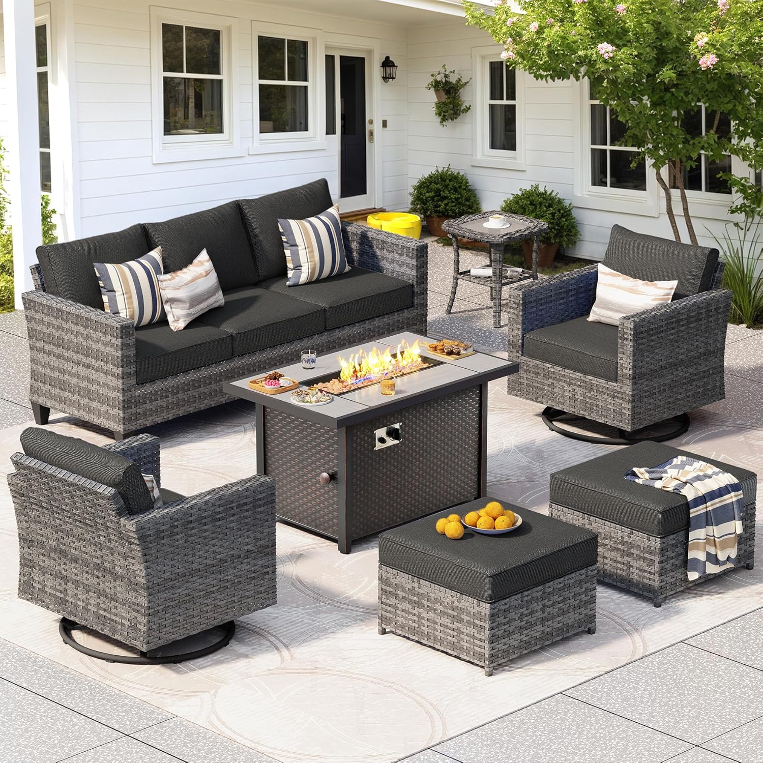 7-Piece Outdoor Wicker Patio Set with 7 Seats, Including 43