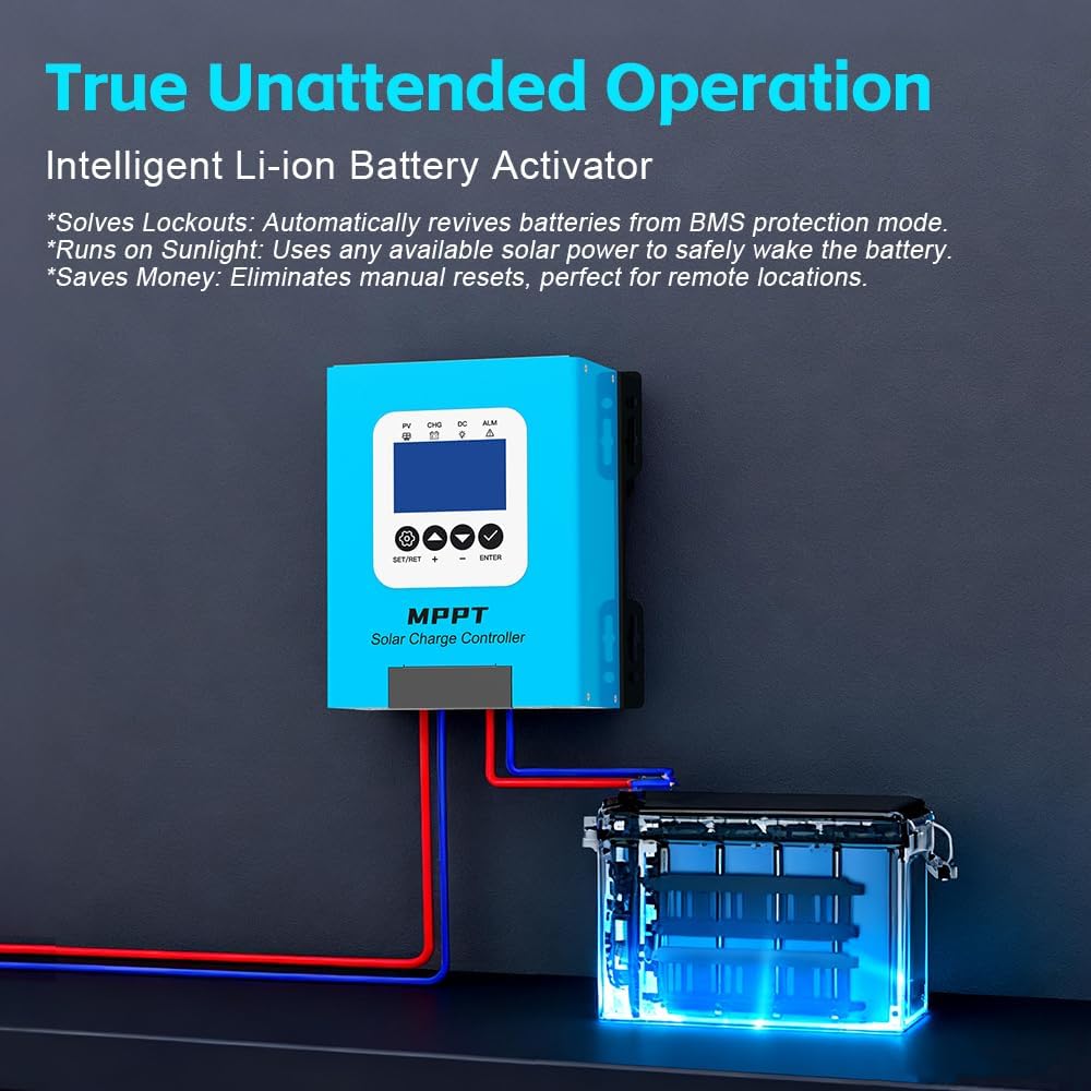 JIRI 100 amp Mppt Solar Charge Controller 12V/24V/36V/48v/60V/96VDC Auto System Voltage Max. PV 240V,Solar Panel Controller for Lifepo4/Lithium /Gel/ Rv Battery (100A)