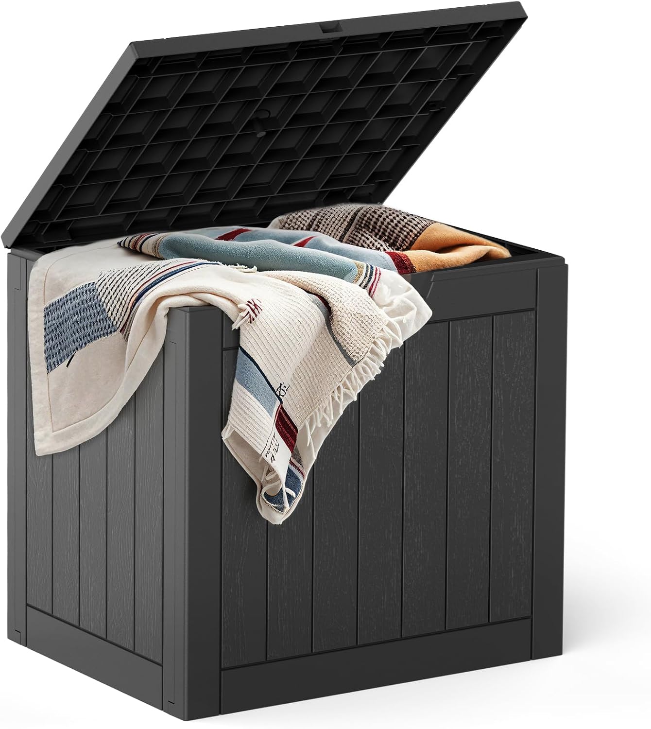 Deck Box with 31 Gallon Capacity, Weatherproof Resin Lockable Outdoor Storage for Secure Package Deliveries and Indoor Storage in Garden or Patio (Black)