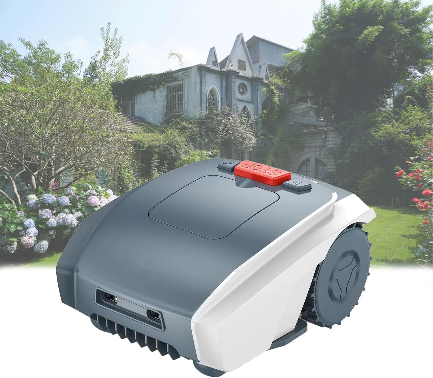 Automatic Robotic Lawn Mower, Robot Lawnmower for Lawns up to 1500㎡ with 25% Slope, Satellite Navigation Lawn Mower Robot for Large Lawns, Ultra Quiet,Grey