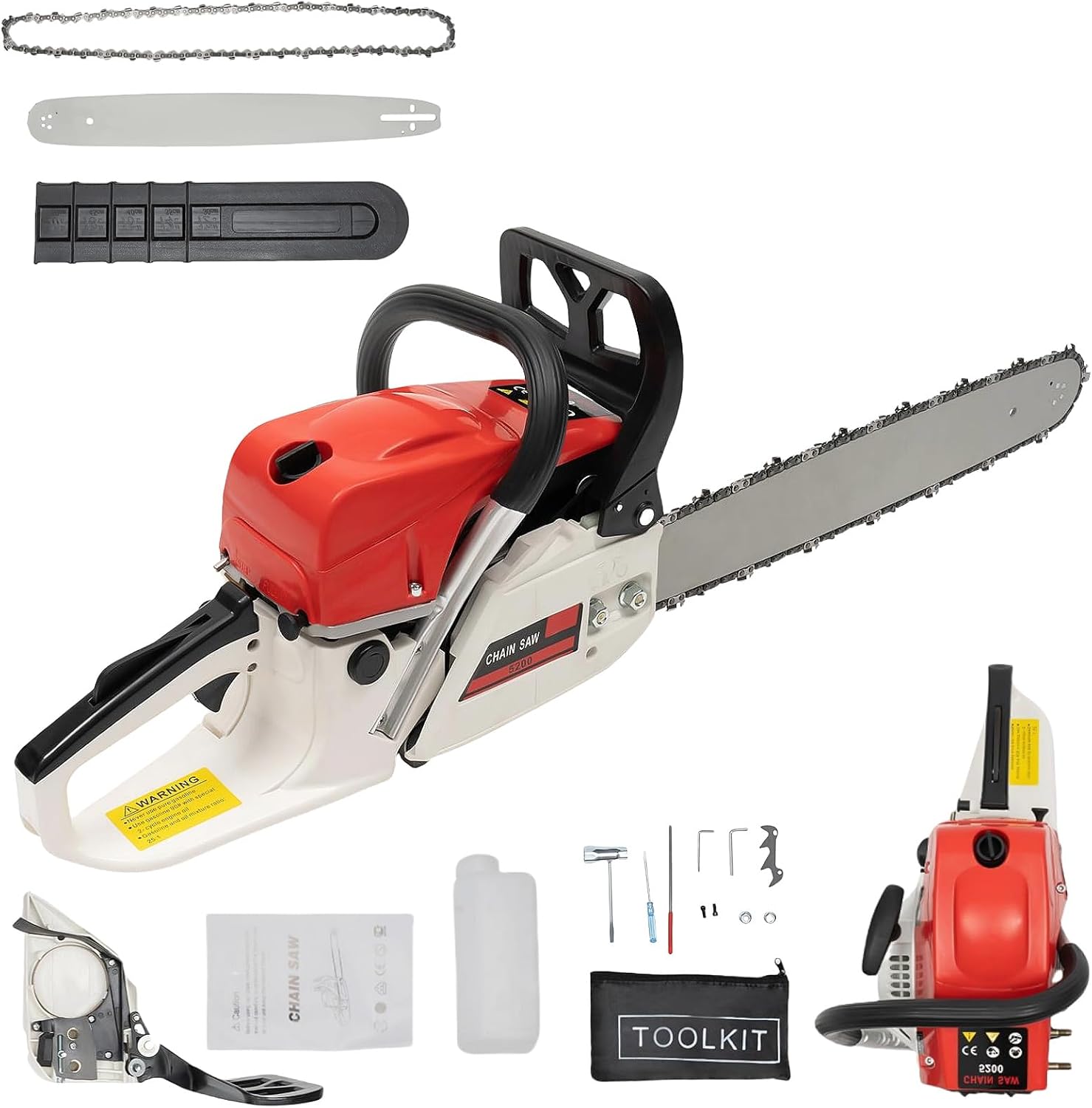 20In Gas Powered Chainsaw 52CC Gas Chain Saws 2KW Cordless Chainsaws Set 2-Stroke Petrol Saw with Single Cylinder&Air-cooled Engine Handheld Wood Cutting Machine for Forest | US STOCK