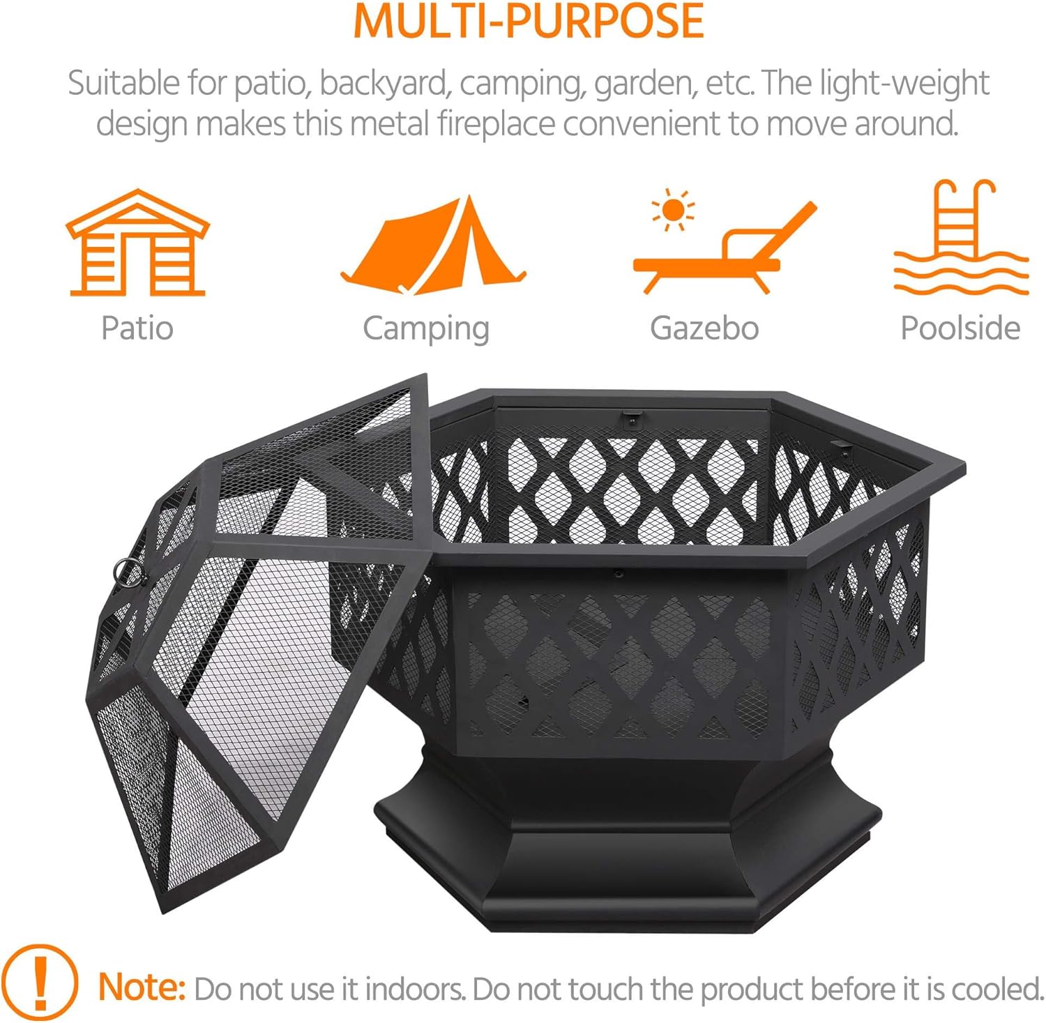 Yaheetech Fire Pit Fire Pits for Outside 24in Hex Shaped Firepit Bowl with Spark Screen & Poker for Patio Backyard Garden Picnic Bonfire Camping