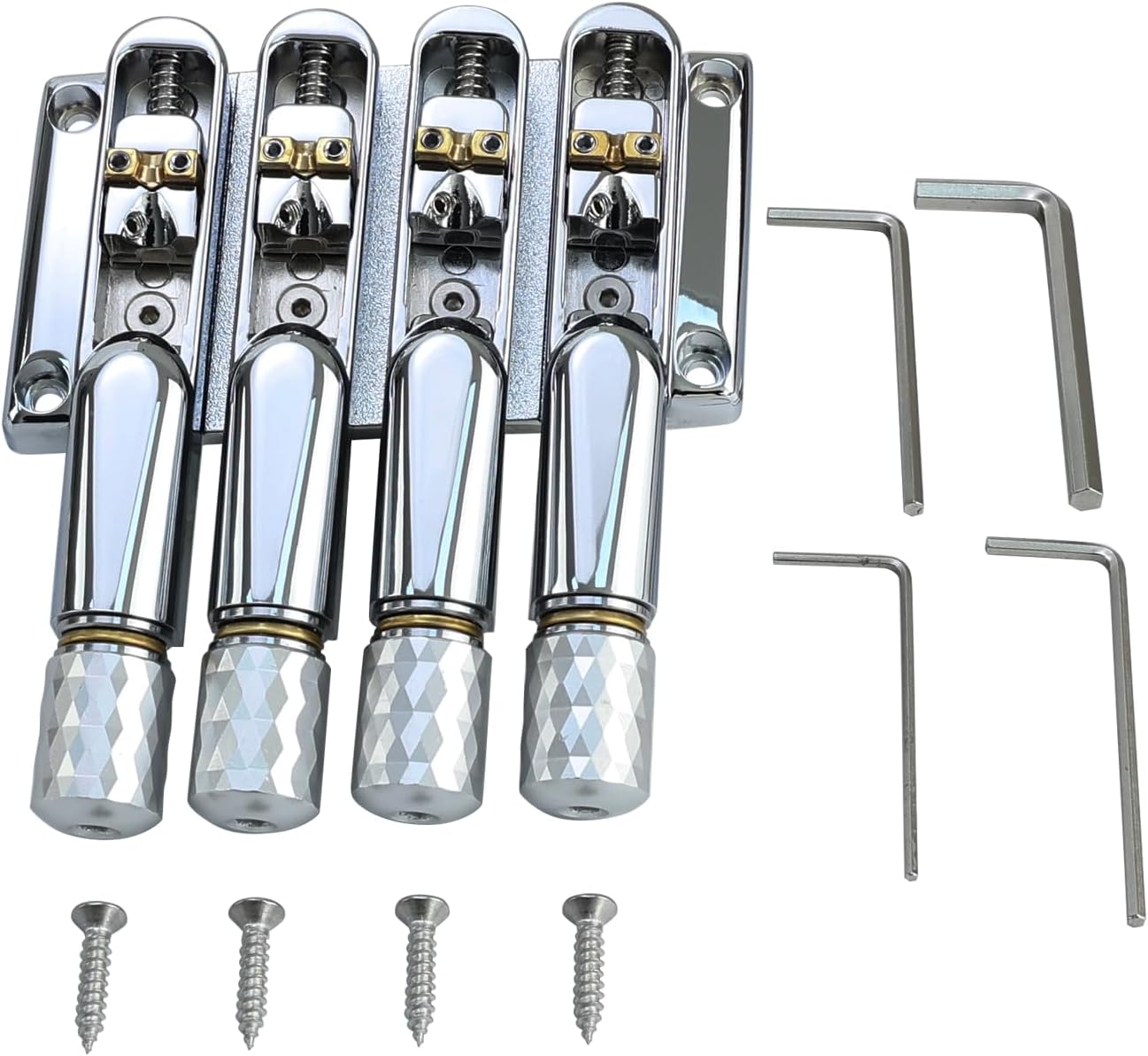 Chrome Headless Electric Bass Bridge 4 String Bass Bridge with Brass Saddles Bass Parts Replacement for 4 String Headless Bass
