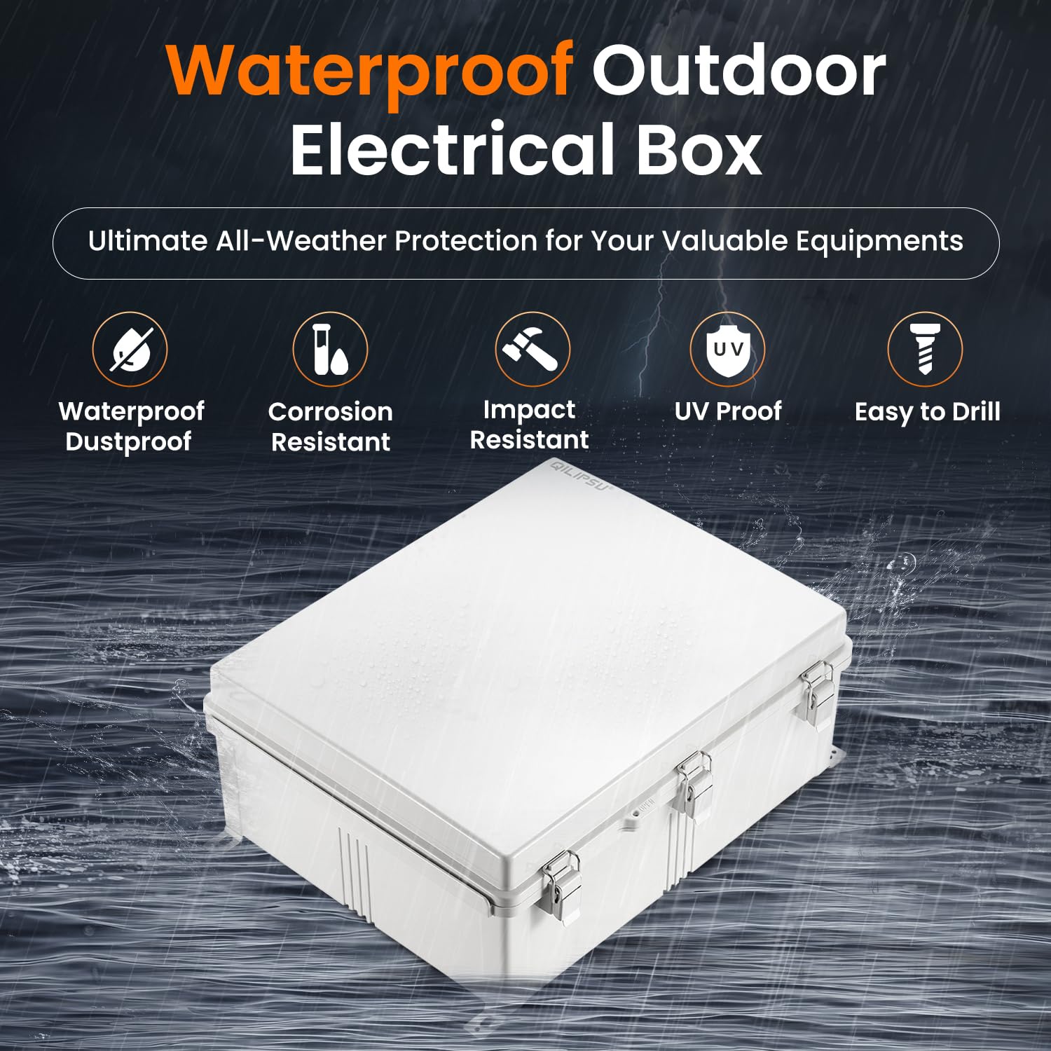 QILIPSU Waterproof Junction Box IP67 Outdoor Plastic Electrical Project Enclosure Weatherproof with Mounting Plate, Wall Brackets, Hinged Grey Cover 20