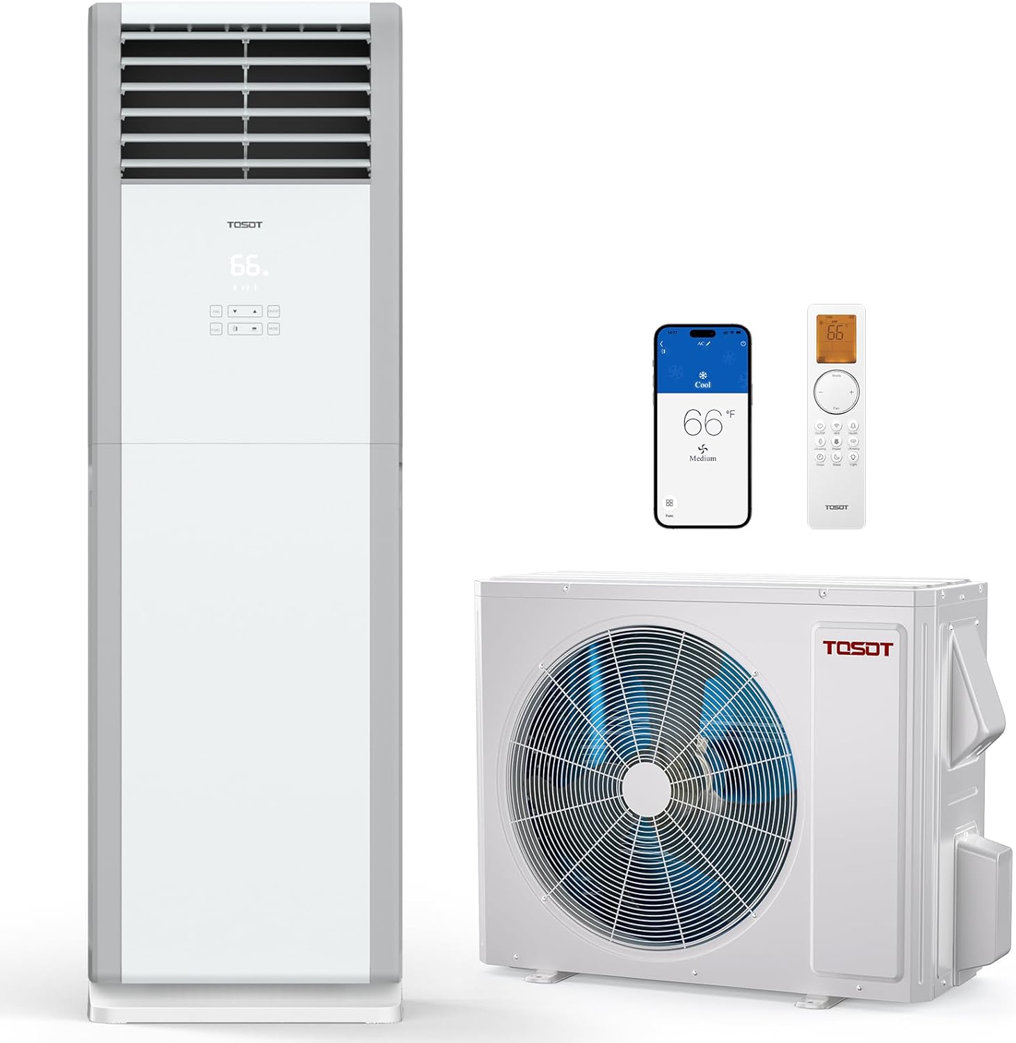 TOSOT 34,000 BTU Floor Standing Split Air Conditioner, Up to 1,150 CFM Airflow, 230V, Cooling and Heating, Built-In WiFi Control, Energy-Saving for Light Commercial & Residential Use, Cosmo Series