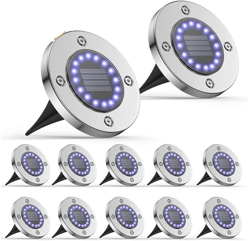 Wall Light 12Pack Solar Powered Ground Light Waterproof Garden Pathway Deck Lights with 16/20 LEDs Solar Lamp for Home Yard Driveway Lawn (Color : Warm White, Size : 16LEDS) (Warm White 20LEDS)