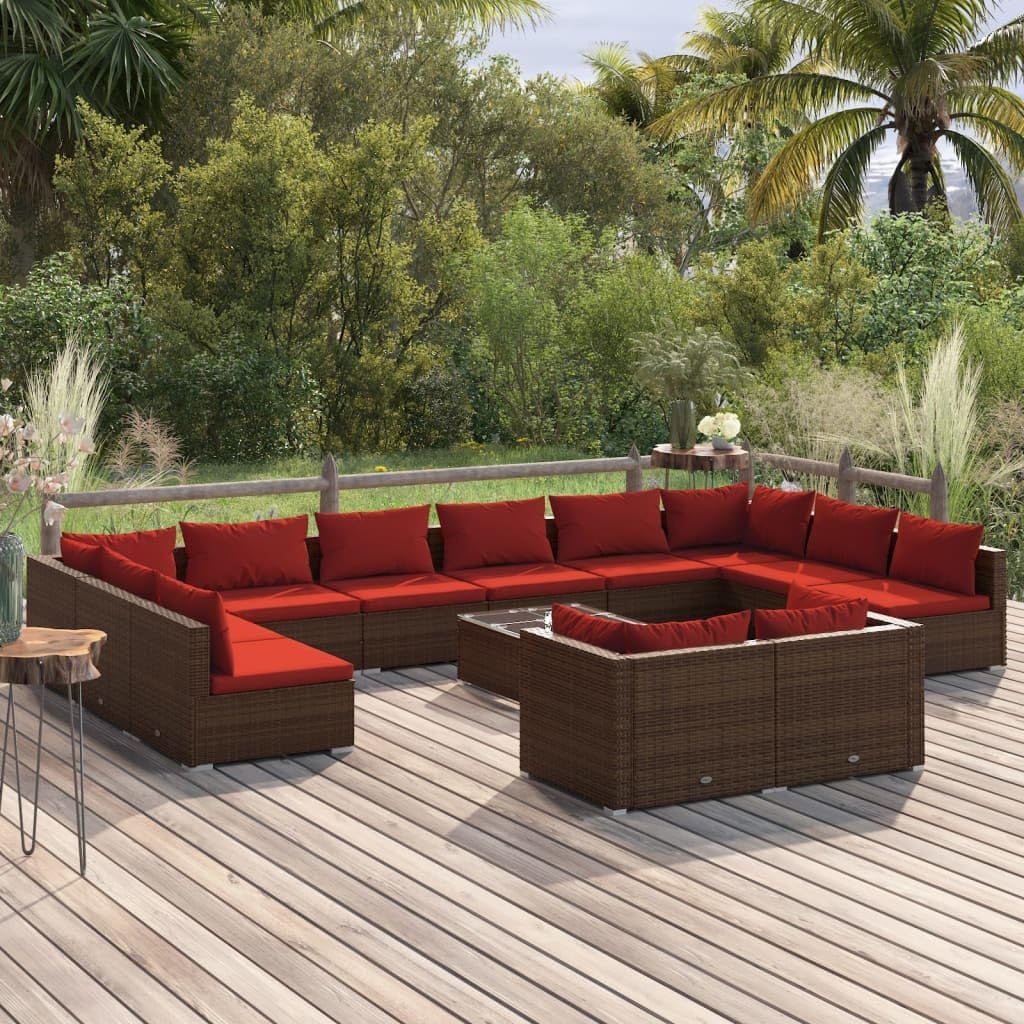 13 Piece Patio Lounge Set with Cushions Brown Poly Rattan,Trendy Patio Lounge Set: Modular Outdoor Furniture for Relaxation and Comfort Patio Furniture Sets, Outdoor Furniture Sets