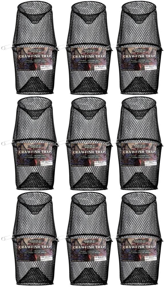 Crawfish Minnow Trap Crawdads Crayfish Heavy Duty Bait Trap Steel Mesh Wire Black with Clip Two-Piece Durable (9 Pack Traps)