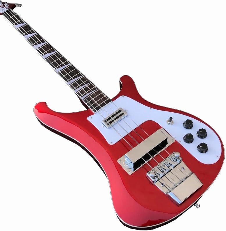4-String Electric Bass Guitar - Striking Metallic Red Gloss Finish, 22-Fret Rosewood Fretboard