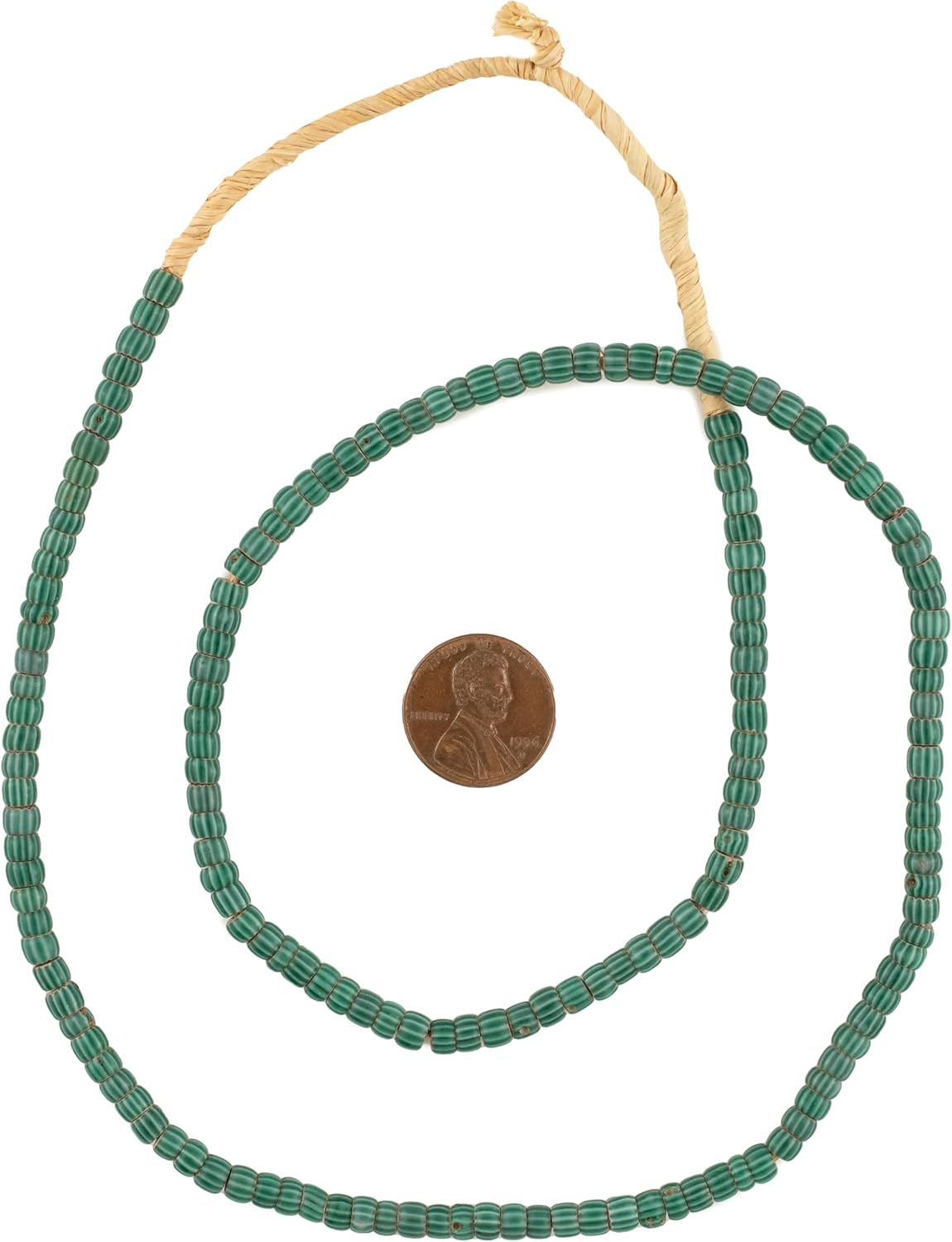 The Bead Chest Small Green Watermelon Chevron Beads 5mm West Africa African Cylinder Glass 25 Inch Strand Handmade