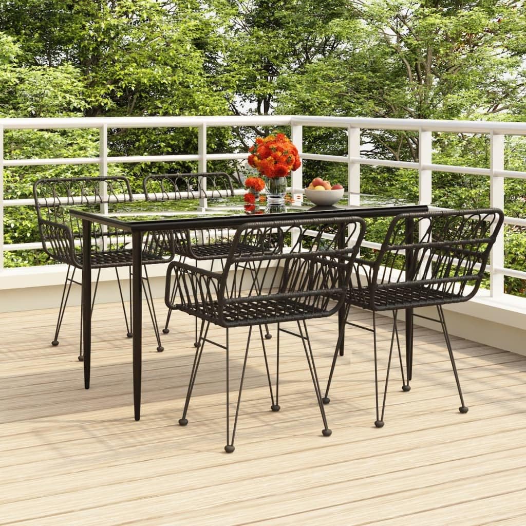 5 Piece Patio Dining Set Black Poly Rattan,Versatile Outdoor Dining Set: WeatherResistant Rattan and Sturdy Steel Furniture Sets for Patio, Lawn & Garden