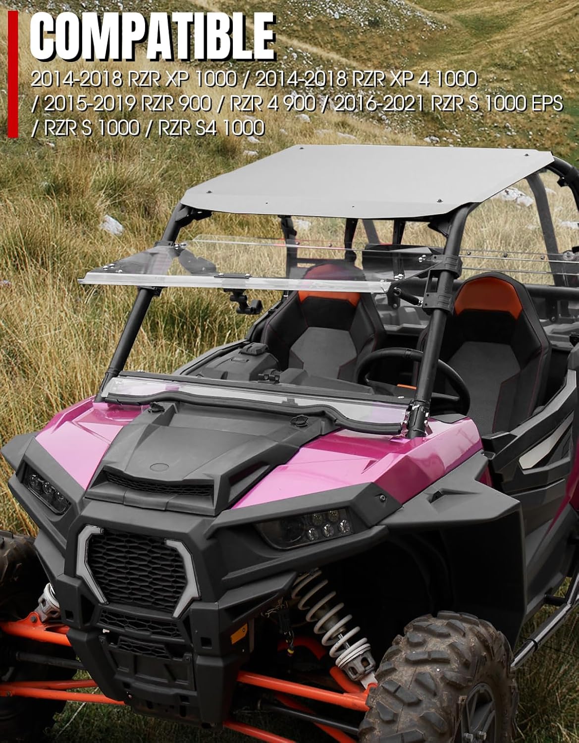 A & UTV PRO 3-IN-1 Flip UP Full Windshield for 2014-2018 Polaris RZR XP 900/ XP4 900 / RZR XP 1000 / XP 4 1000 Front Windshield Accessories, Hard Coated PC Folding Window with 3 Settings Clear Vison