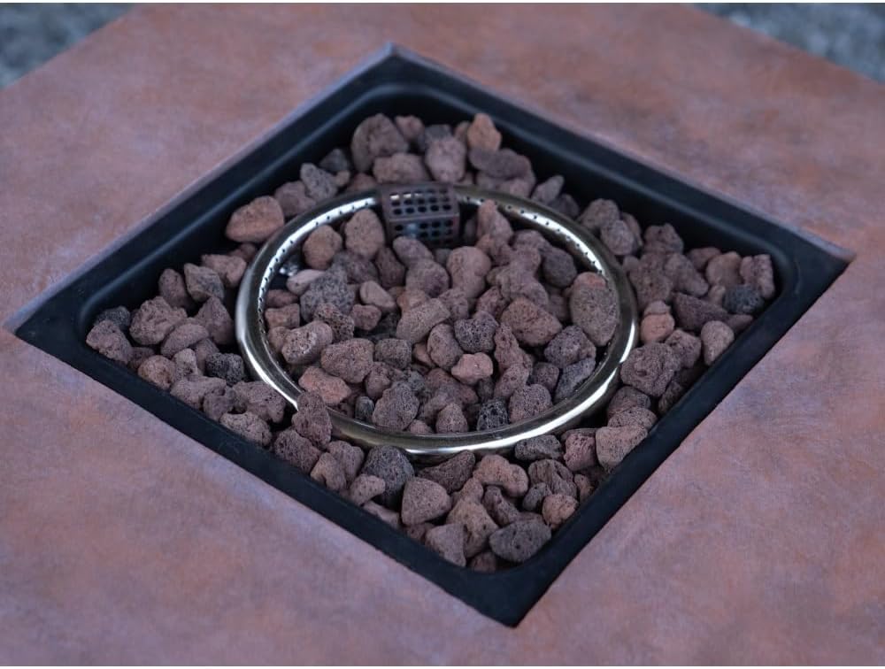 Outdoor Patio Propane Gas Fire Pit Table - 50,000 BTU High-Temperature-Resistant Carving Process for Environmentally Friendly Materials with The Effect of Rattan Weaving Grain