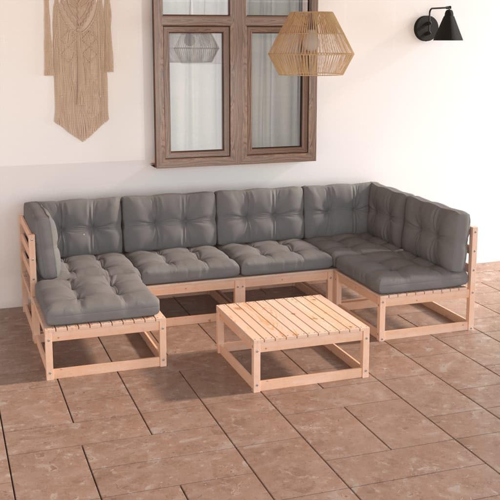 7 Piece Patio Lounge Set with Cushions Solid Wood Pine,Modular Patio Lounge Set: Extendable Pinewood Furniture for Outdoor Relaxation Patio Furniture Sets, Outdoor Furniture Sets