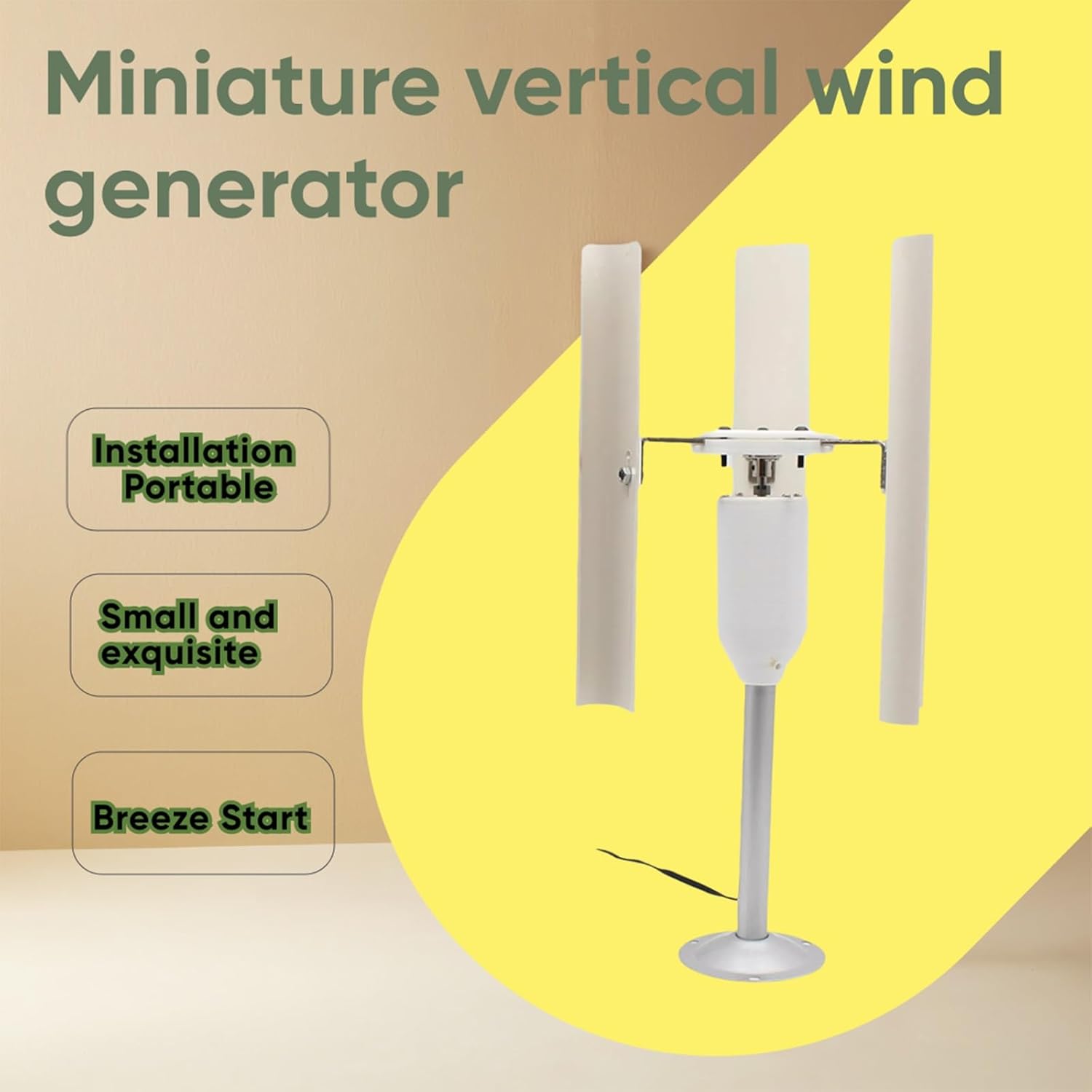 30W DIY Vertical Axis Wind Generator 3 Blades 12V Three Phase Wind Turbine Model Permanent Magnet Generator for Interior Decoration, Model Making.