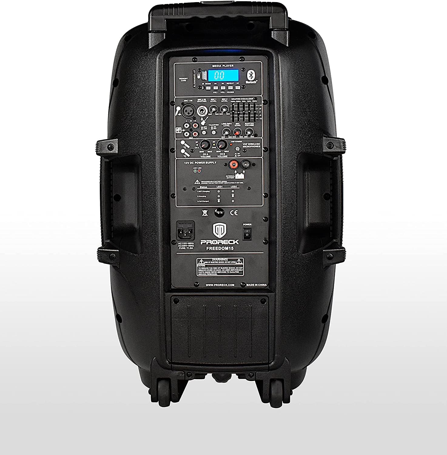 PRORECK Freedom 15 Portable 15-Inch 800 Watt 2-Way Rechargeable Powered Dj/PA Speaker System with Bluetooth/USB/SD Card Reader/FM Radio/Remote Control/Wireless Microphones/Speaker Stand