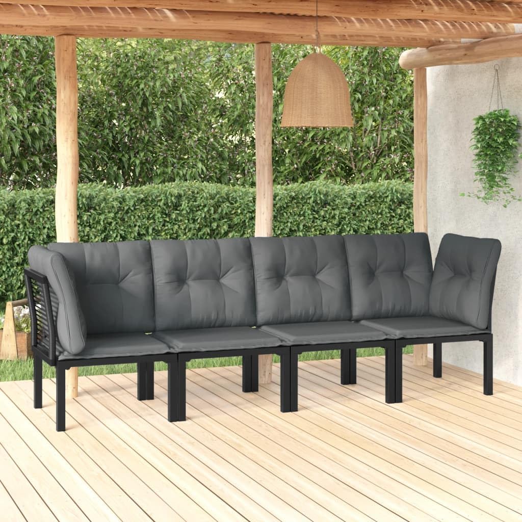 4 Piece Patio Lounge Set Black and Gray Poly Rattan,Modern Patio Lounge Set: Stylish and Comfortable Outdoor Furniture Patio Furniture, Outdoor Furniture Sets