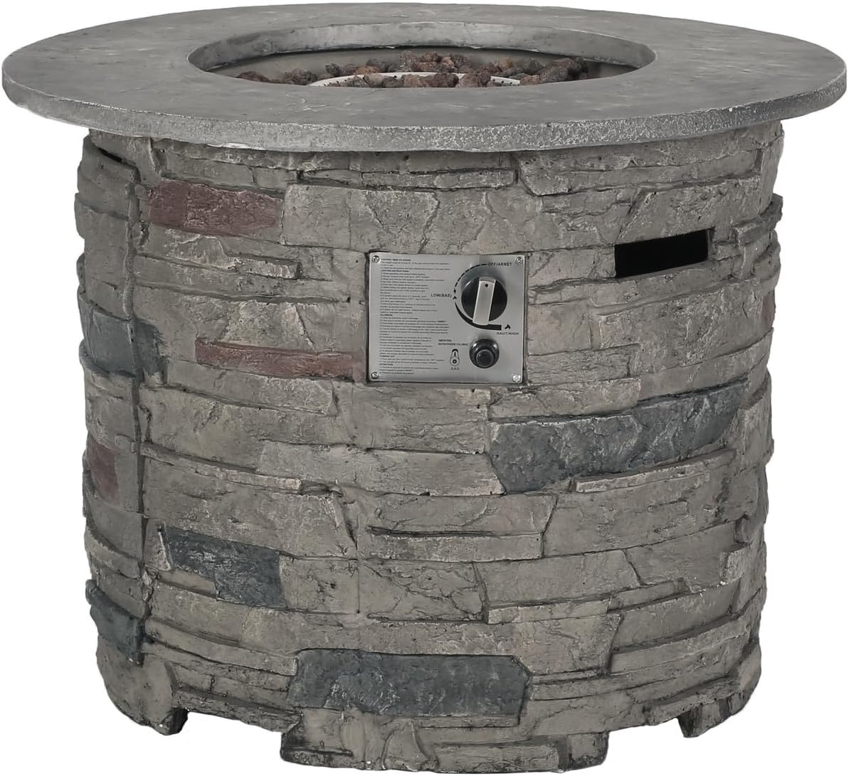Penau Outdoor 32 Inch Round MgO Propane Fire Pit, 40,000 BTU, Stone Gray, Garden & Patio Use, Durable Construction