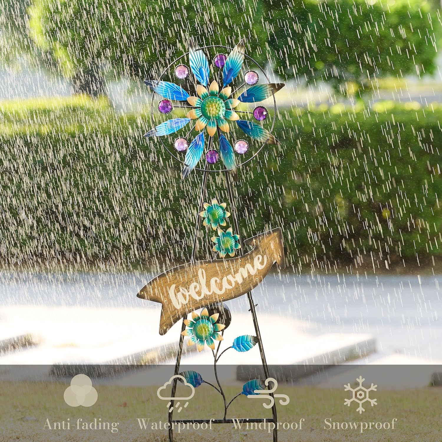 TERESA'S COLLECTIONS Peacock Garden Solar Stake, Wind Spinner Yard Art for Outdoor Decor, Metal Purple Windmill Decorative Garden Stake for Lawn Ornaments, Gifts for Mothers Day