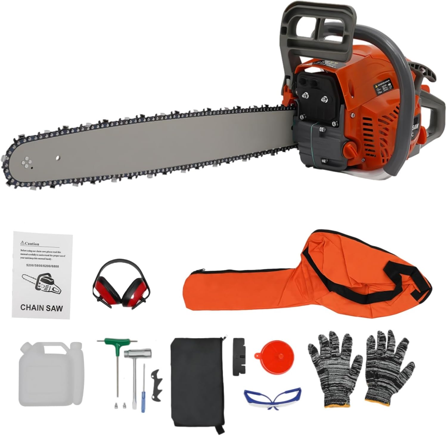 60CC 2-Stroke Gas Powered Chainsaw, 22 Inch Handheld Cordless Petrol Chain Saw for Tree Wood Cutting Single Cylinder Air-cooled