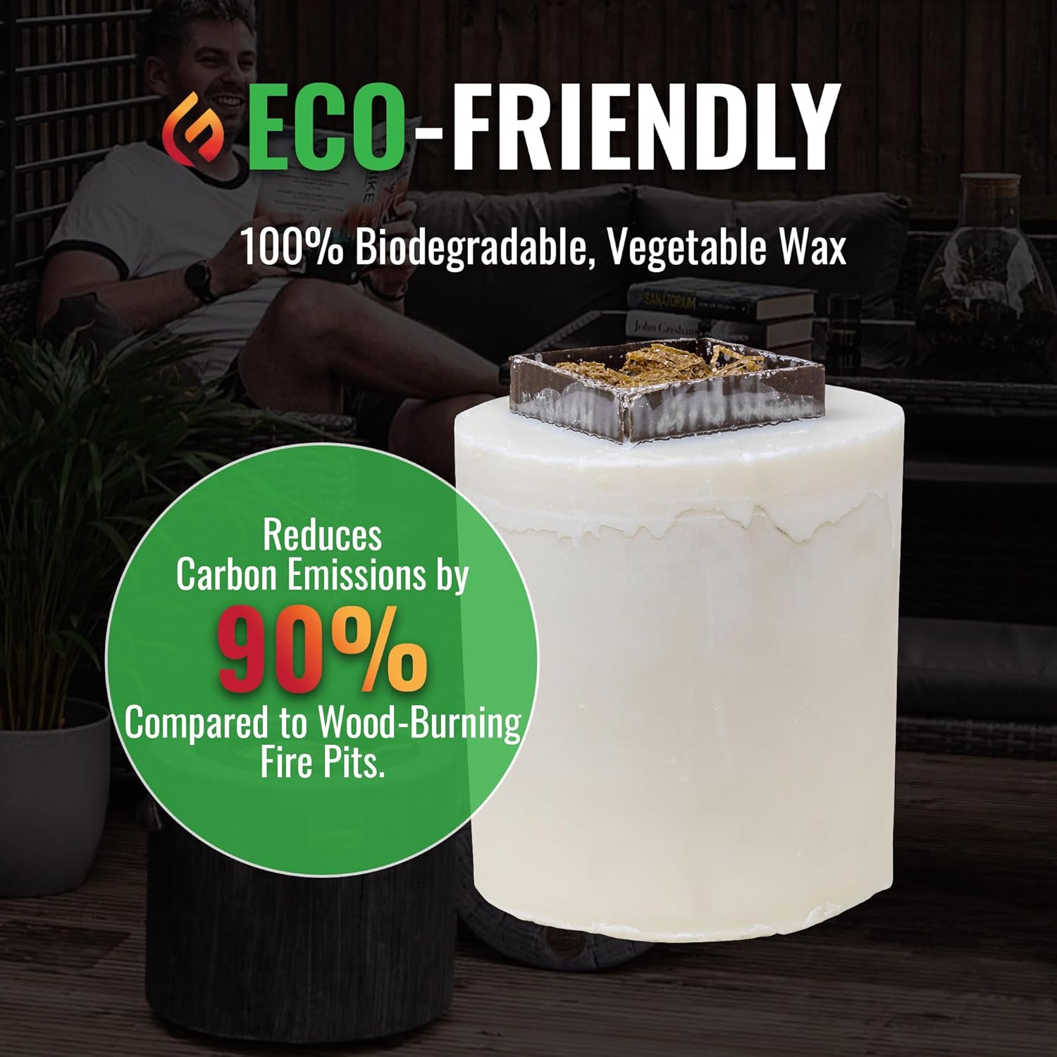 Eco Fuego Fire Pit Wax Refill – Biodegradable Vegetable Wax, Sustainable and Clean Burning. Each Refill Lasts up to 8 Hours – Natural (Pack of 2)