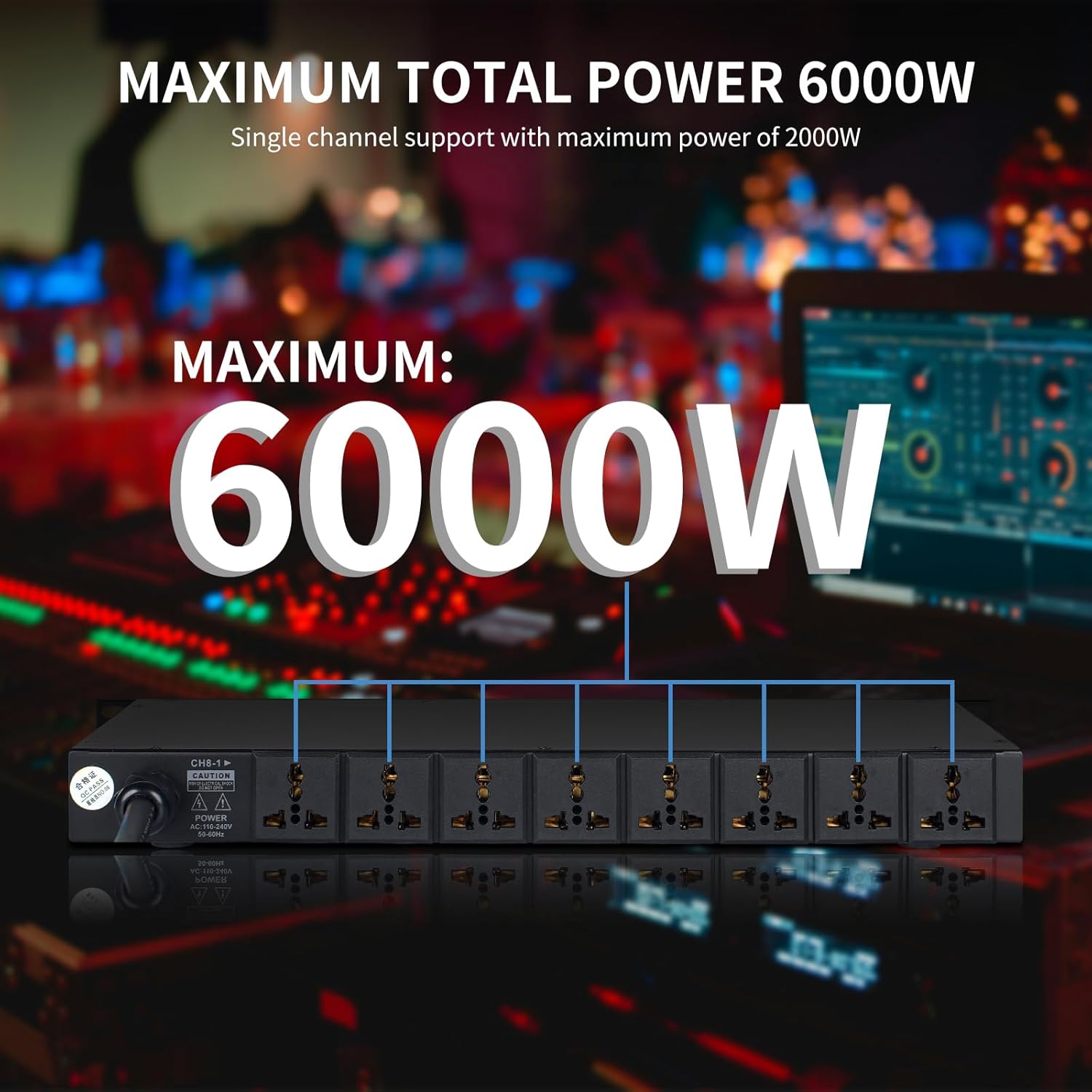 XUTGA 10 Outlet Power Conditioner for Audio Equipment 6000W with Air Breaker, Power Sequencer Conditioner Rack Mount, LCD Display 110-220V with USB,Surge Protector