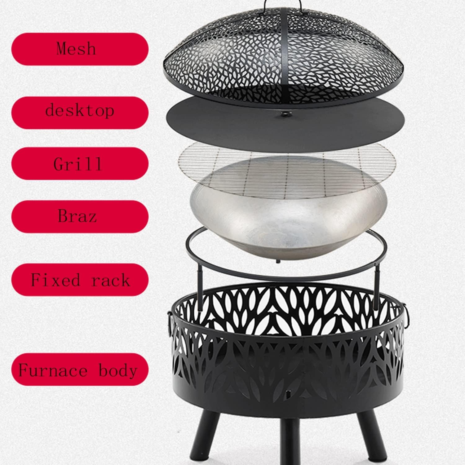 Fire Pits for Outside with Grill Outdoor Wood Burning Firepit Large Steel Firepit Bowl with Swivel BBQ Grill, Ash Plate,Spark Screen for Patio Backyard Picnic Garden