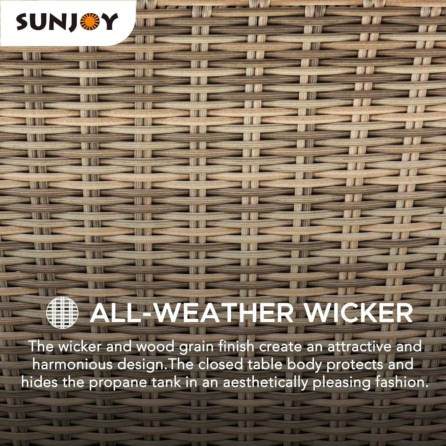 SUNJOY 38 in. Fire Pit Table, Patio Smokeless Propane Firepit (CSA Certified, 37,000 BTU) Gas Burning Brown All-Weather Wicker Firepits Large Fire Table with Lid for Outside