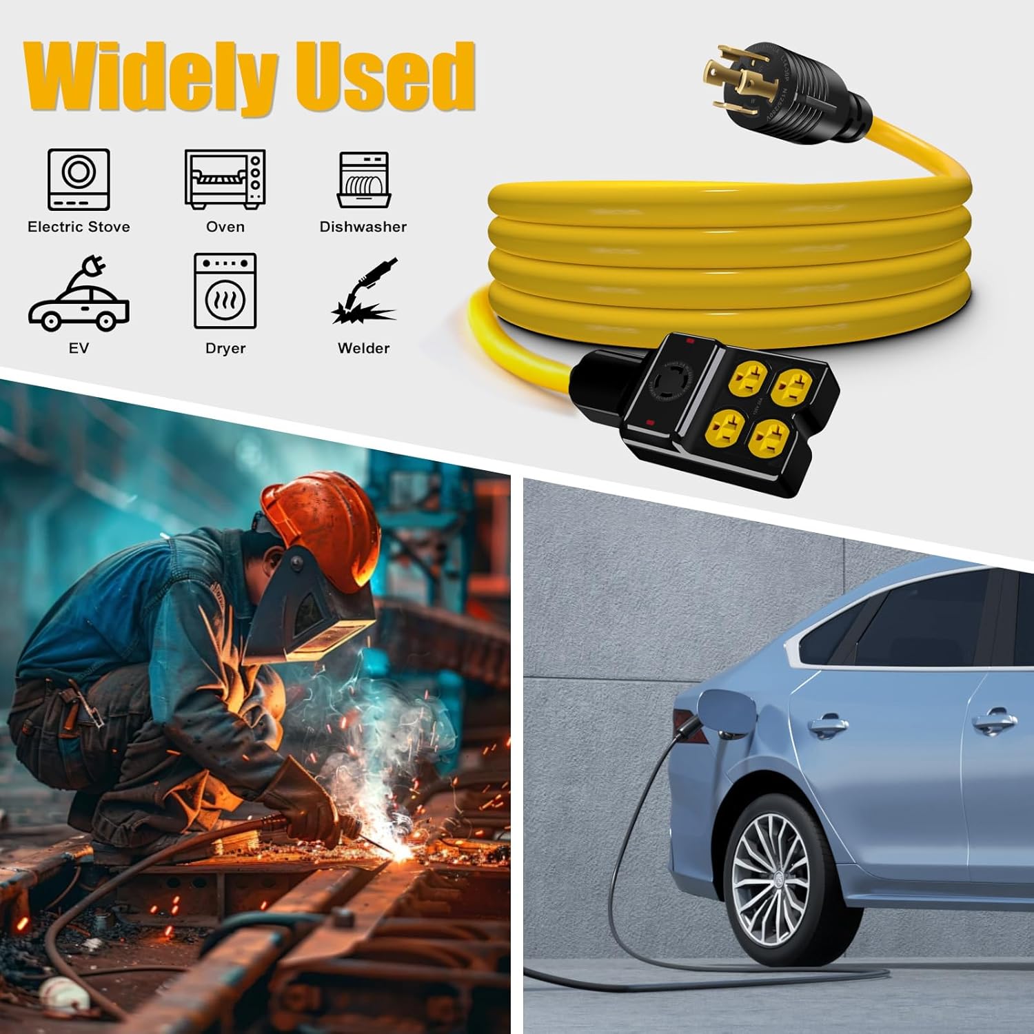 NEMA L14-30P to 4X 5-20R/5-15R&L14-30R Generator Adapter Extension Cord, 4 Prong 30 Amp to 110V,Twist Locking to 15 Amp/20 Amp Household Outlet, 125/250V 7500 Watts, ETL Listed (10FT)