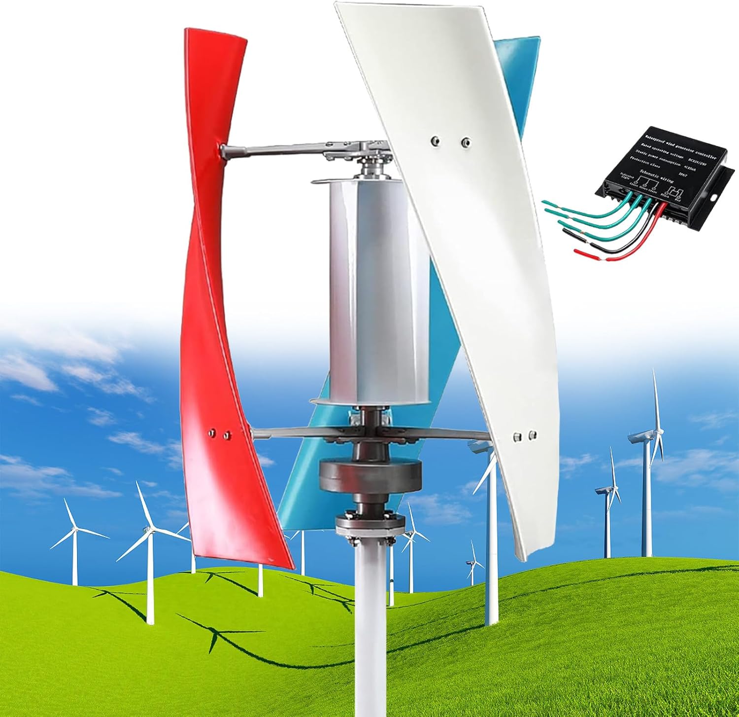 Wind Turbines, 14000W Vertical Wind Turbine No Noise, Magnetic Levitation Wind Turbine 12V 24V 48V 110V 220V, Easy to Install and Repair, for Home RVs Boats,Color-110V
