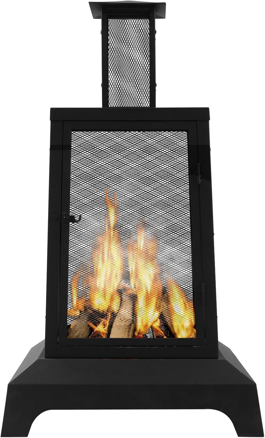 Walsport Chiminea Outdoor Fireplace, 43 Inch Wood Burning Fire Pit with Grill Grate and Spark Screen Cover, Outdoor Fire Pit for Patio, Backyard, Deck Porch and Camping (Black) ﻿