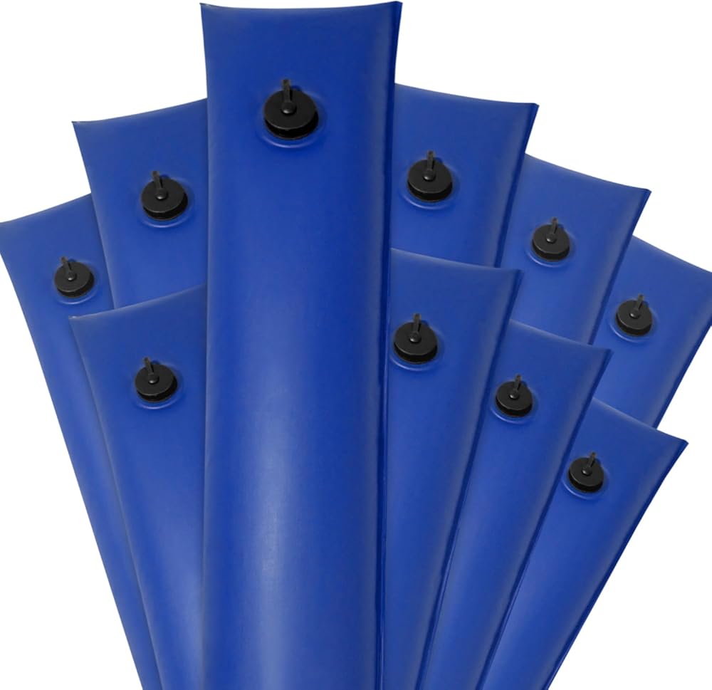 Pool Mate 8 ft. 10-Pack Extra Strength Blue Single Chamber Pool Water Bags, Double Seams, .25 MM Thick Vinyl, Cover Weights, Oversized Jumbo Screw Valve Cap, Water Tubes