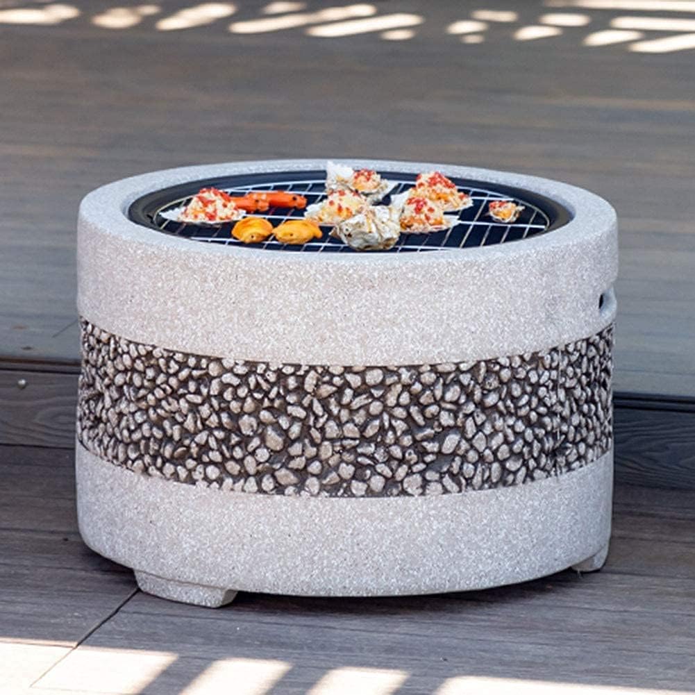 Small Firepit, Large 3 in 1 Fire Pit with BBQ Grill Shelf, Edging of Artificial Stone for Outside Patio, Decking, Lava Rocks
