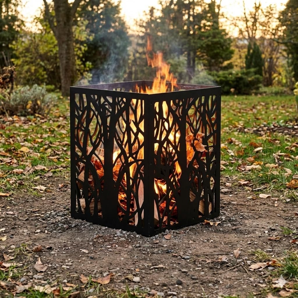 Burn Barrels for Outside, Square Carbon Steel Firepit, Heavy Duty Outdoor Incinerator Drum 22 Inch Burn Cage for Paper, Leaves, Trash & Wood (Black, 21